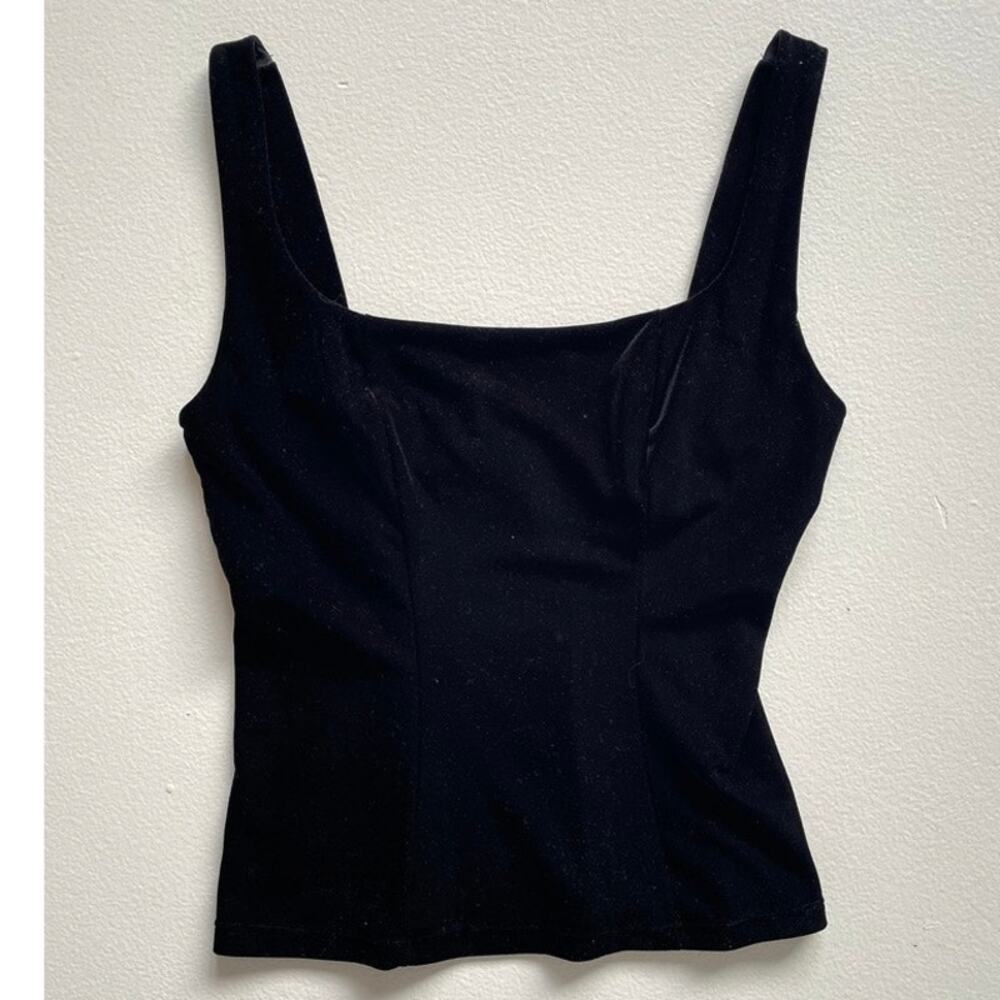 Vintage 90's Black Velvet Sleeveless Tank Top / Sz S / Goth Grunge Glam